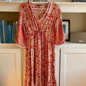Aly Daly Boutique Orange Crush Midi Floral Dress Size Small